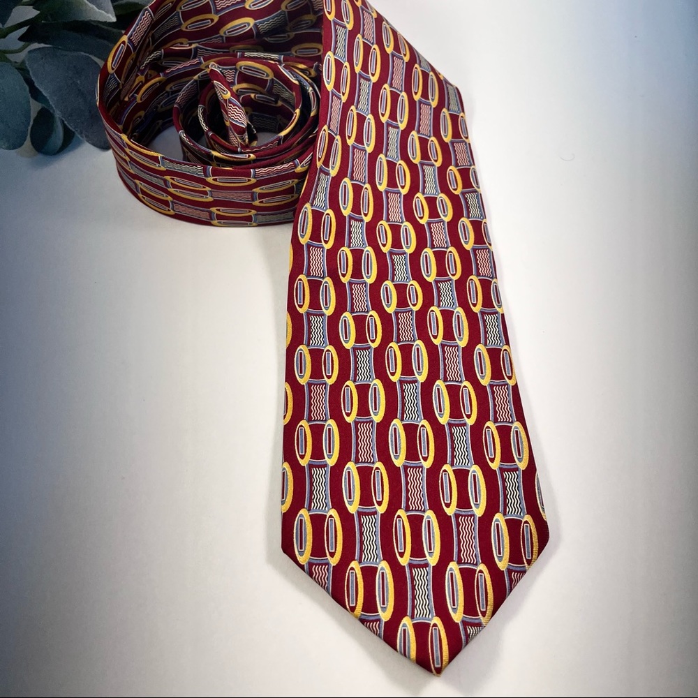 BETTINI Red Yellow Light Blue Oval/Rectangular pattern 100% Silk Made in Italy